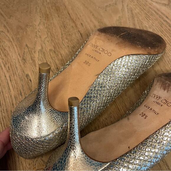 Jimmy Choo Isabel Peep Toe Mid Heel Pumps Sparkle Glitter Size 39.5 Women’s 9.5 - Picture 10 of 11